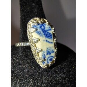 Vtg 925 Sterling Silver Ring Sz 8 Blue & White Stone Tested Unmarked